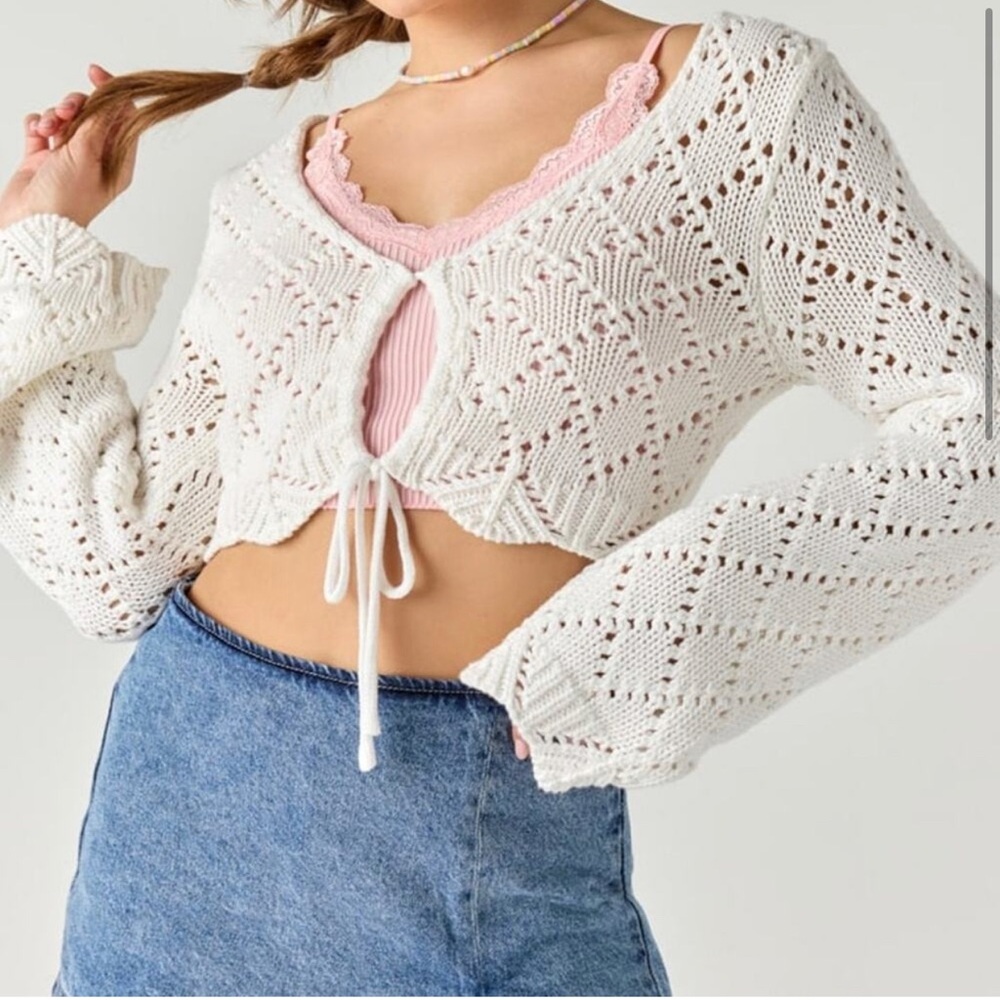 100% Cotton Miami Francesca’s Crochet Cropped Cardigan Sweater